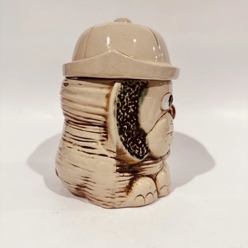 Vintage 70s Mount Clemens Art Pottery Dog Cookie Jar W Hat‎ Lid USA